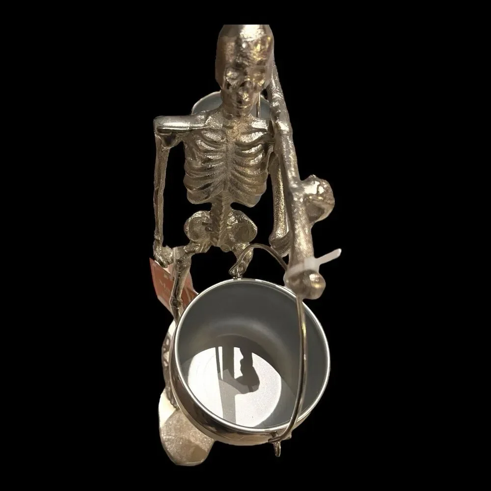 Martha Stewart Halloween Skeleton With Hanging Cauldron Bowls Silvertone